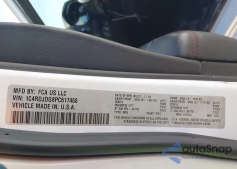 2023 Dodge Durango Gt Plus Awd z USA, uszkodzony, nr VIN 1C4RDJDG8PC617468